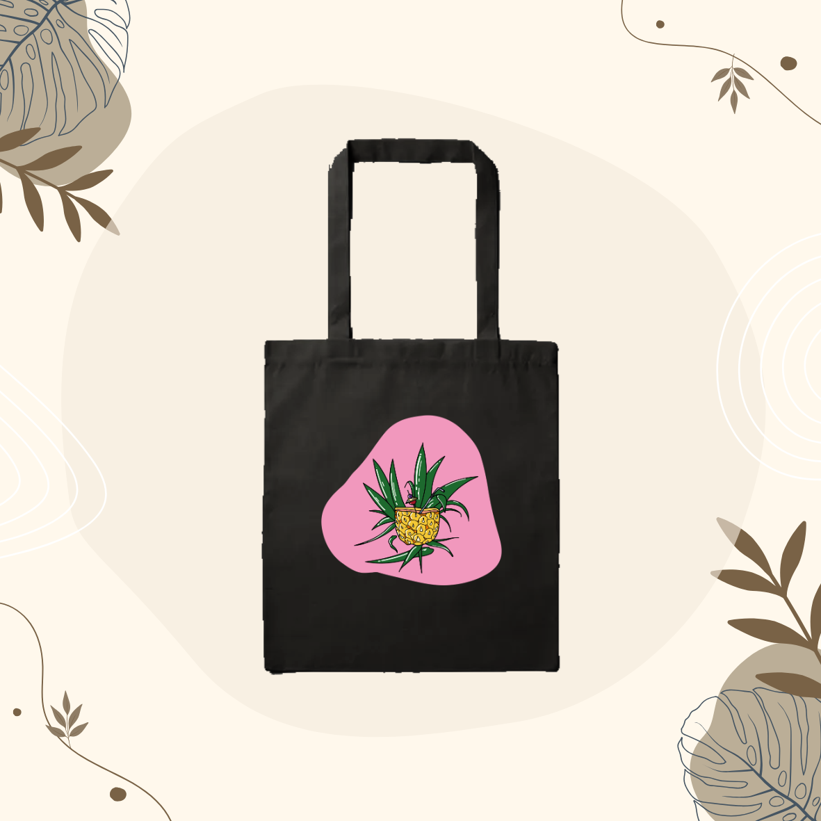 Tote Bag Noir Cocktail Ananas