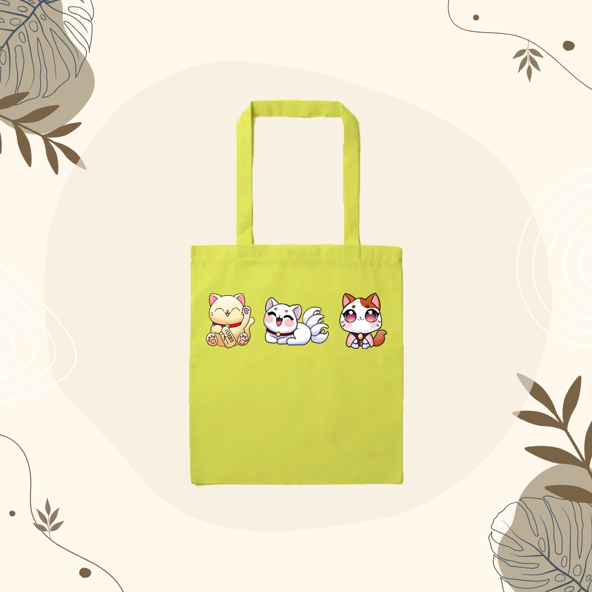 Tote Bag jaune 3 chats