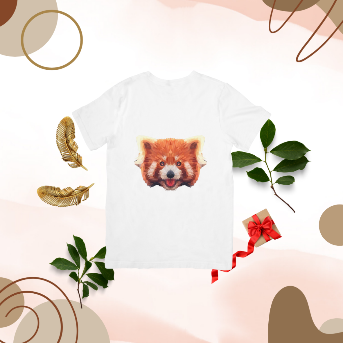 T-shirt Panda Roux Low Poly