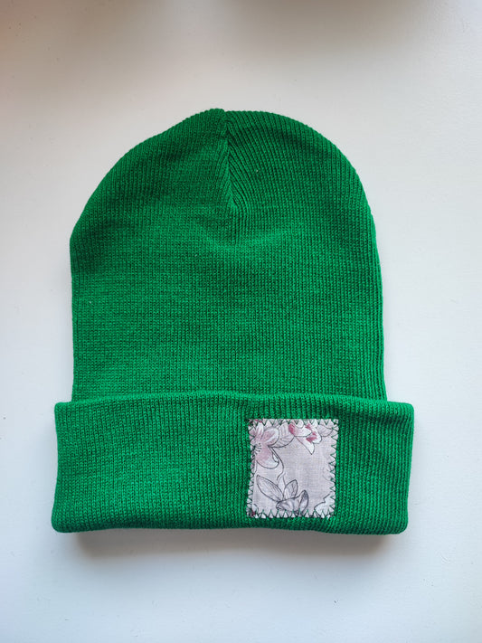 Bonnet Vert fleur grise