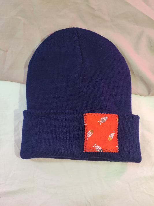 Bonnet bleu nuit poissons rouges